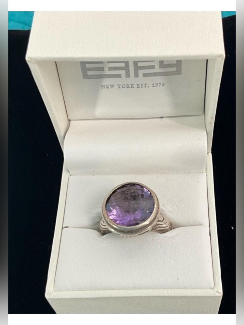 EFFY BH .925 Sterling Silver Faceted Amythyst Statement Ring  size 6.75 - 7
